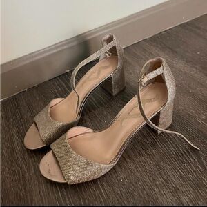 Sparkly 2" Block Heels Ankle Strap Open Peep Toe Silver Gold Glitter Jewel Nina